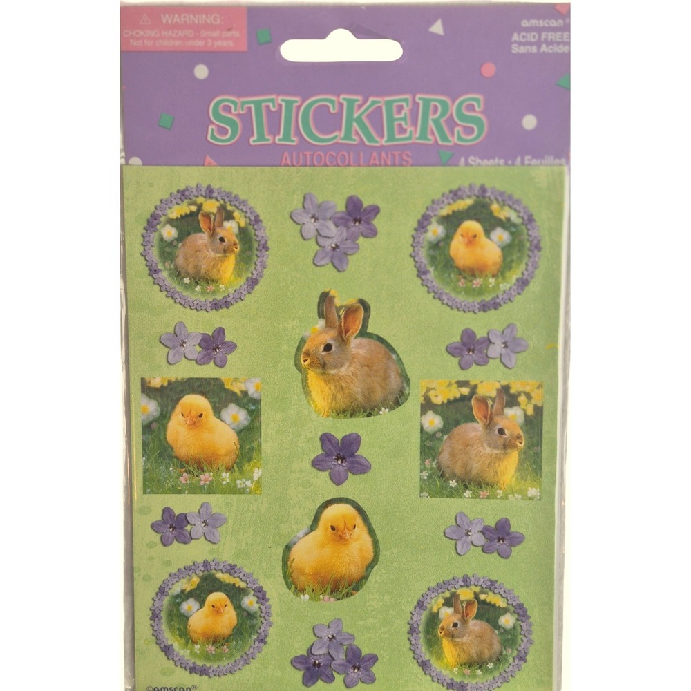 Amscan Vintage Easterβ Bunny and Chick Stickers Spring Floral 4 Sheets 150862